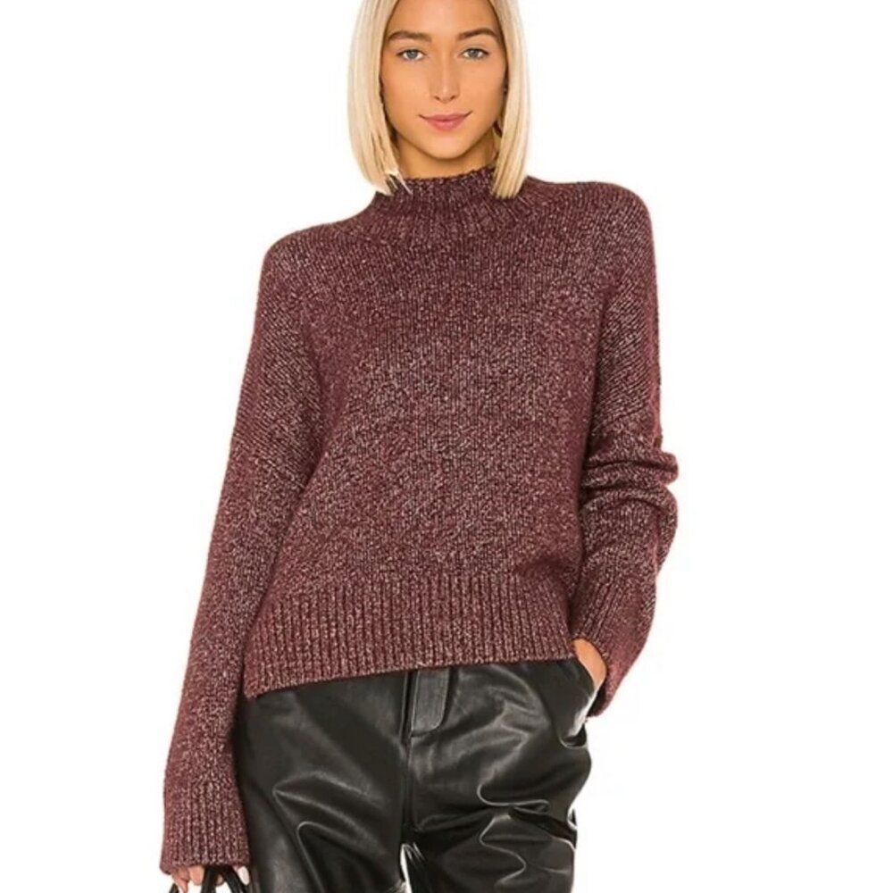 1 State Women Burgandy Marbled Mock Neck Oversized Sweater Size XS